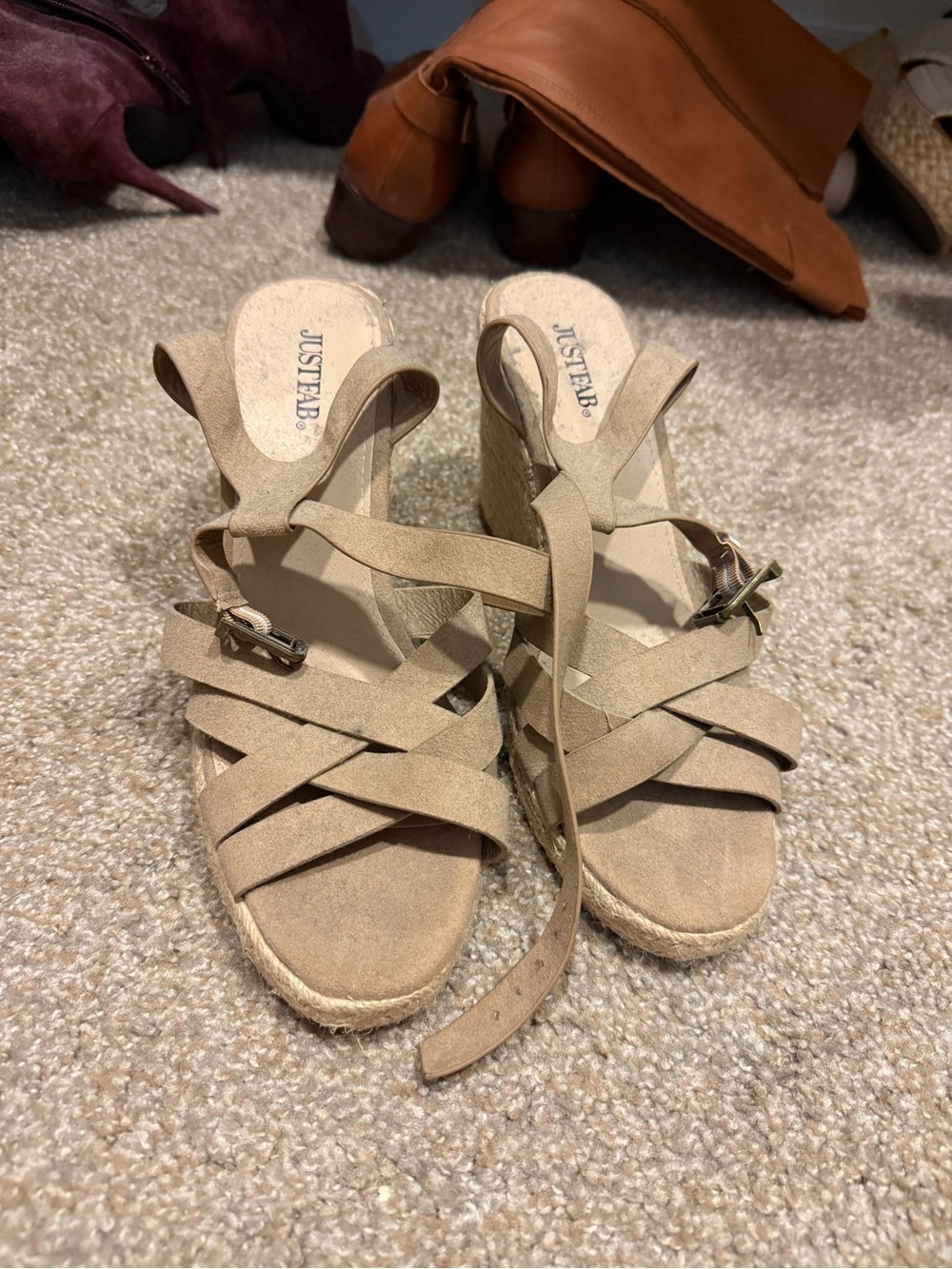 JustFab Beige Crisscross Espadrille Wedge Sandals